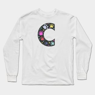 C letter  with colorful paw print Long Sleeve T-Shirt